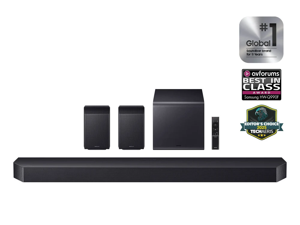 Samsung HW-Q990F soundbar with included subwoofer and rear speakers