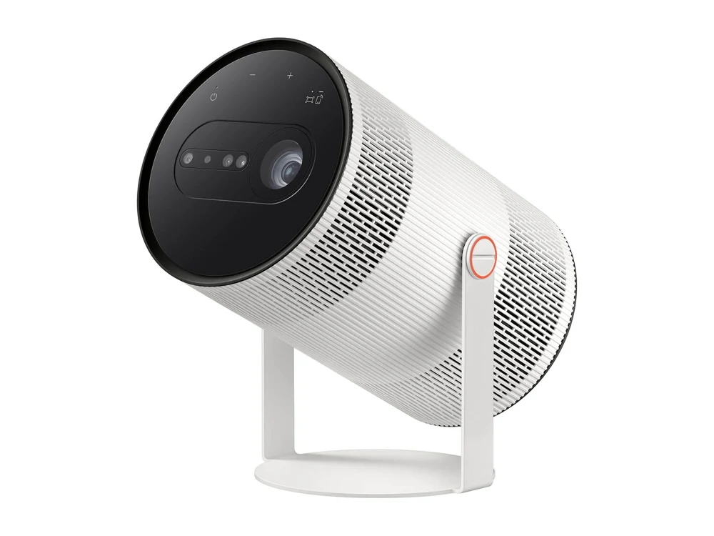 Samsung The Freestyle+ 2026 portable projector with cradle stand